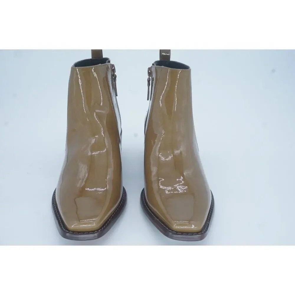 Tory Burch Brown Patent Zip Ankle Booties SZ 8 Lug Logo $428